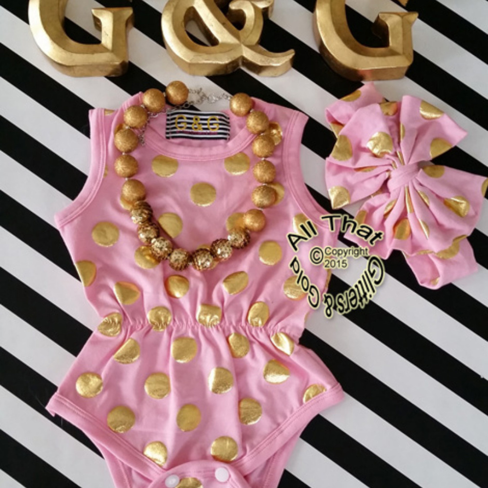 Romper Onepiece Bodysuit Pink and Gold Baby and Toddler Girls - Picture 3 of 3